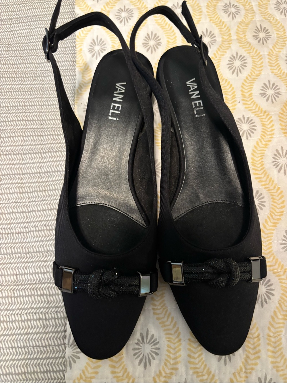 Vaneli Black Slingback Mules with Knot Accent